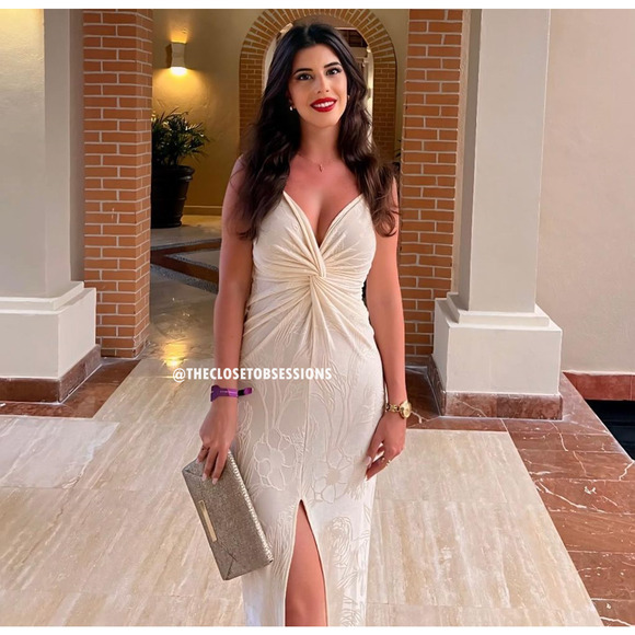 MANGO Blogger Fave Fitted Maxi Dress NWT | Ecru Knot Front - Picture 7 of 16